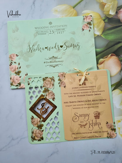 Semi Box Acrylic Ribbon Flower Hindu Muslim Christian Sikh Jain invitation Cards ATS-4330 – image 1