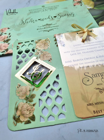 Semi Box Acrylic Ribbon Flower Hindu Muslim Christian Sikh Jain invitation Cards ATS-4330 – image 2