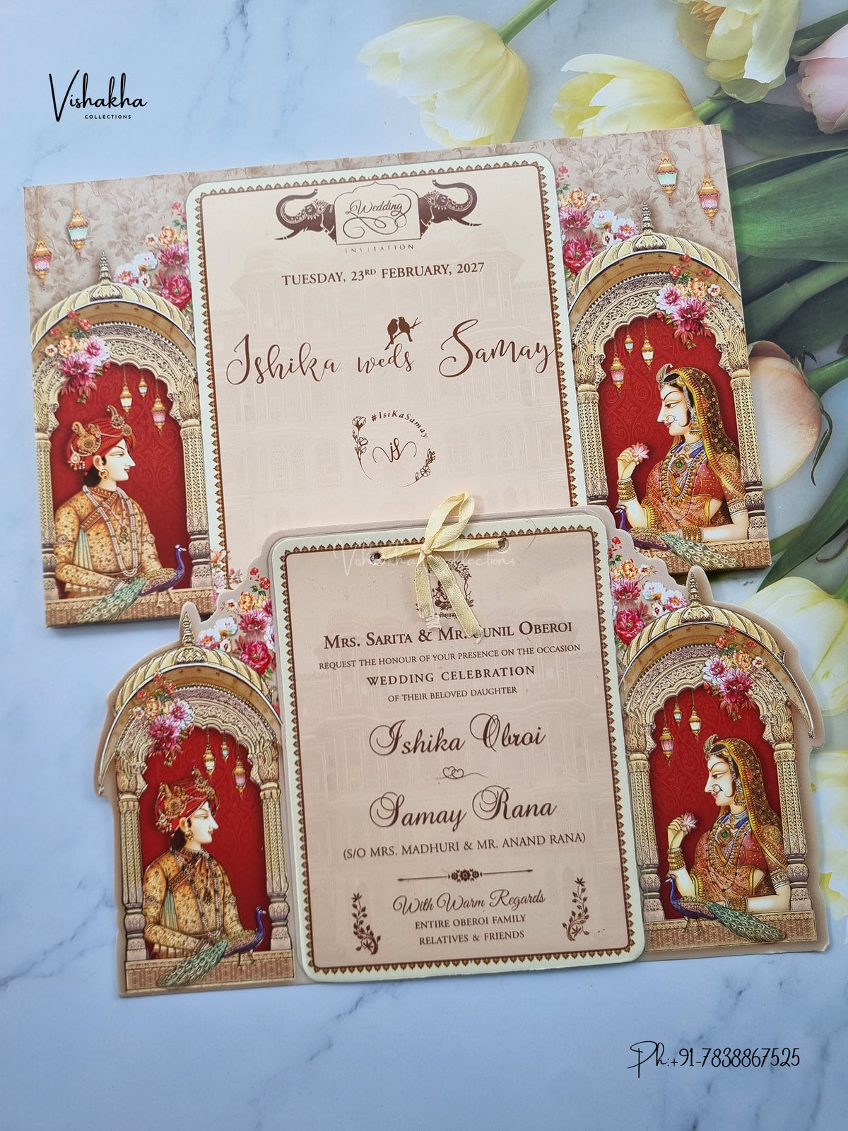 Semi Box Ribbon Jodha Akbar Hindu Sikh Jain invitation Cards ATS-4331 – image 1