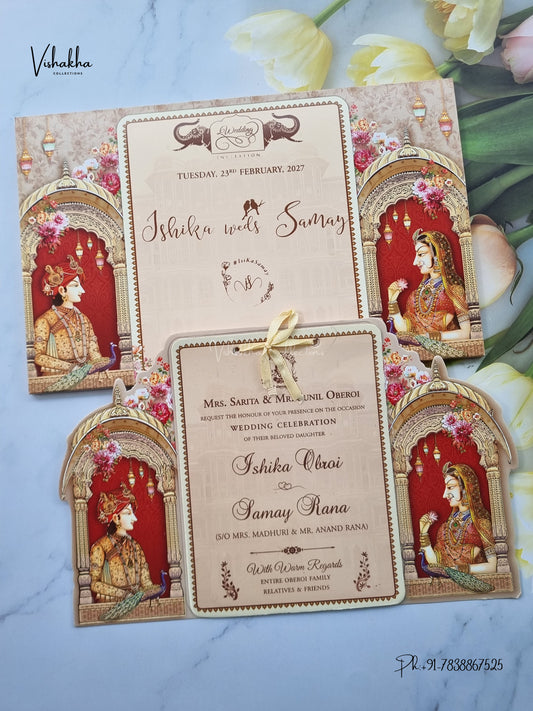 Semi Box Ribbon Jodha Akbar Hindu Sikh Jain invitation Cards ATS-4331 – image 1