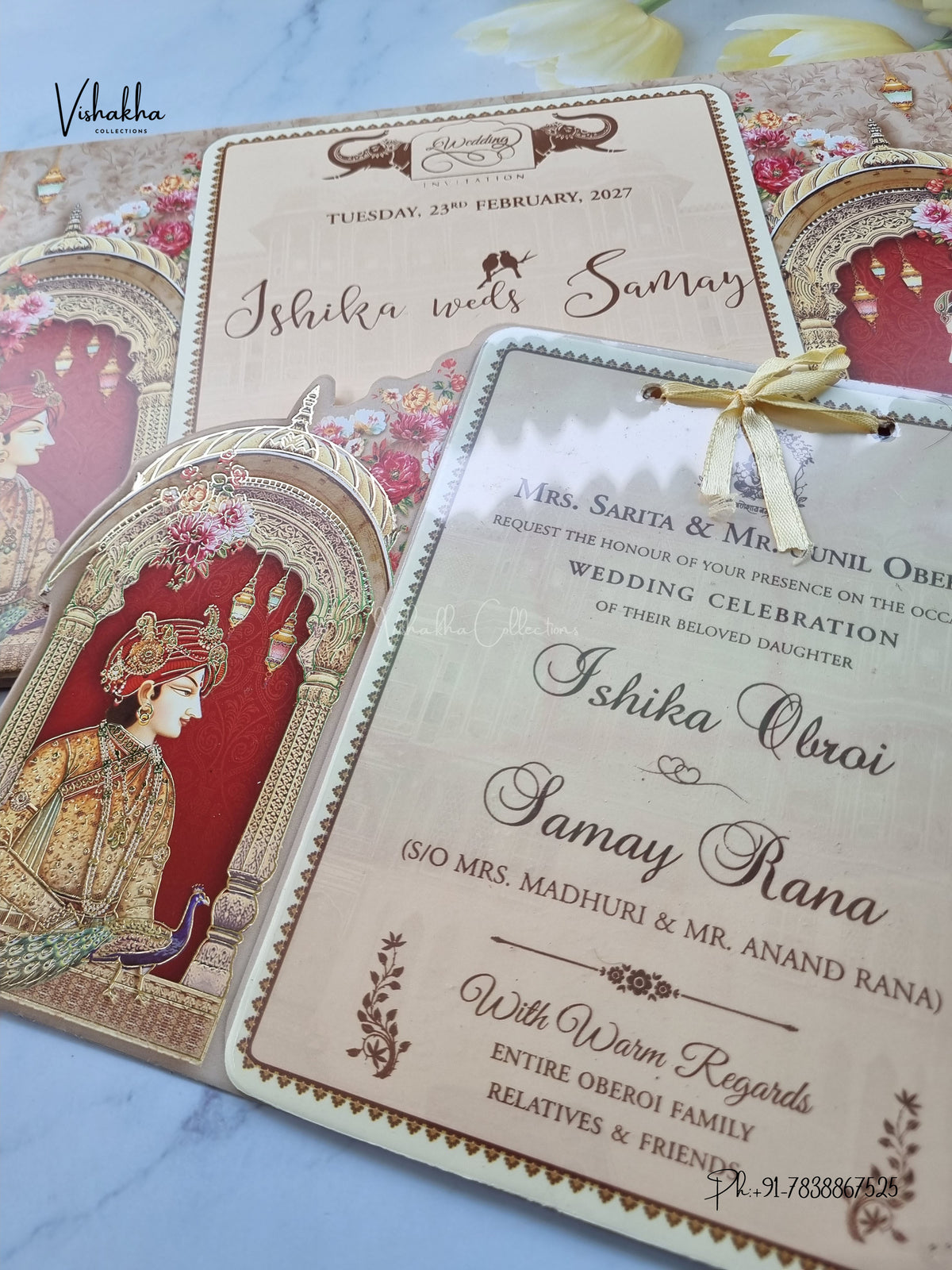 Semi Box Ribbon Jodha Akbar Hindu Sikh Jain invitation Cards ATS-4331 – image 2