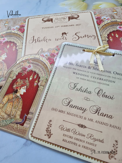 Semi Box Ribbon Jodha Akbar Hindu Sikh Jain invitation Cards ATS-4331 – image 2