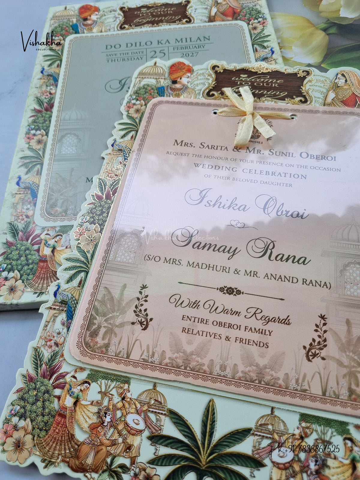 Semi Box Ribbon Jodha Akbar Hindu Sikh Jain invitation Cards ATS-4337 – image 2
