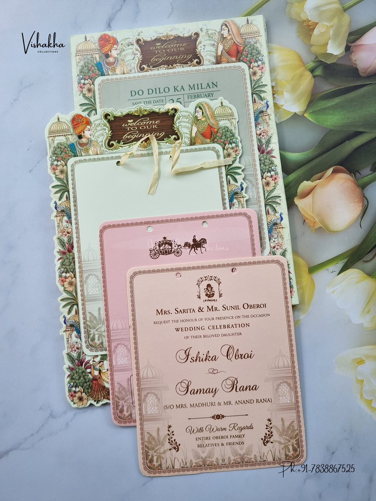 Semi Box Ribbon Jodha Akbar Hindu Sikh Jain invitation Cards ATS-4337 – image 3