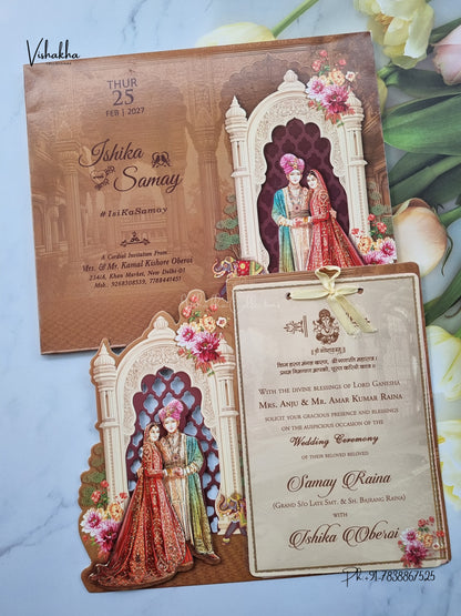 Semi Box Ribbon Dulah Dulhan Hindu Sikh Jain invitation Cards ATS-4343 – image 1