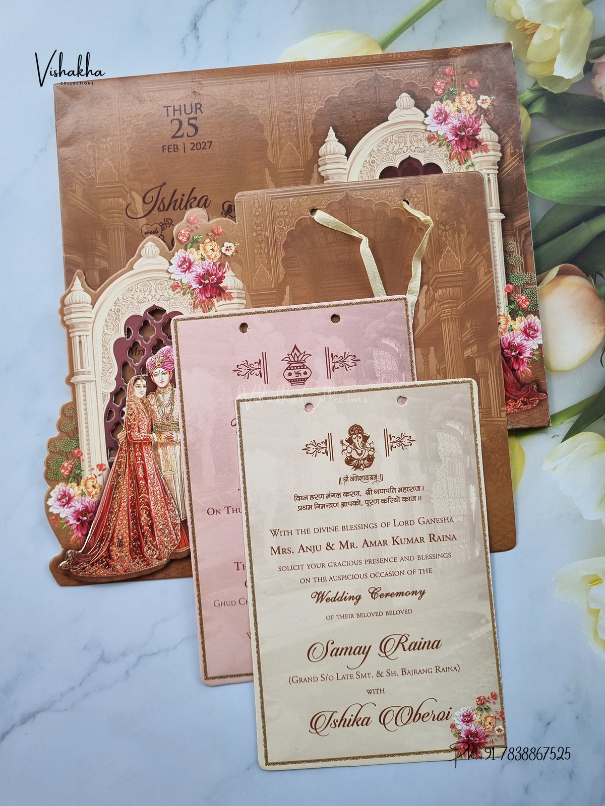 Semi Box Ribbon Dulah Dulhan Hindu Sikh Jain invitation Cards ATS-4343 – image 3