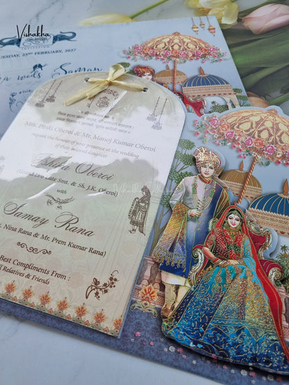 Semi Box Ribbon Dulah Dulhan 3D Pop Up Hindu Sikh Jain invitation Cards ATS-4344 – image 2