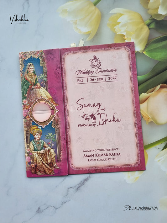Lock Style Ribbon Dulah Dulhan Hindu Sikh Jain invitation Cards ATS-4347 – image 1