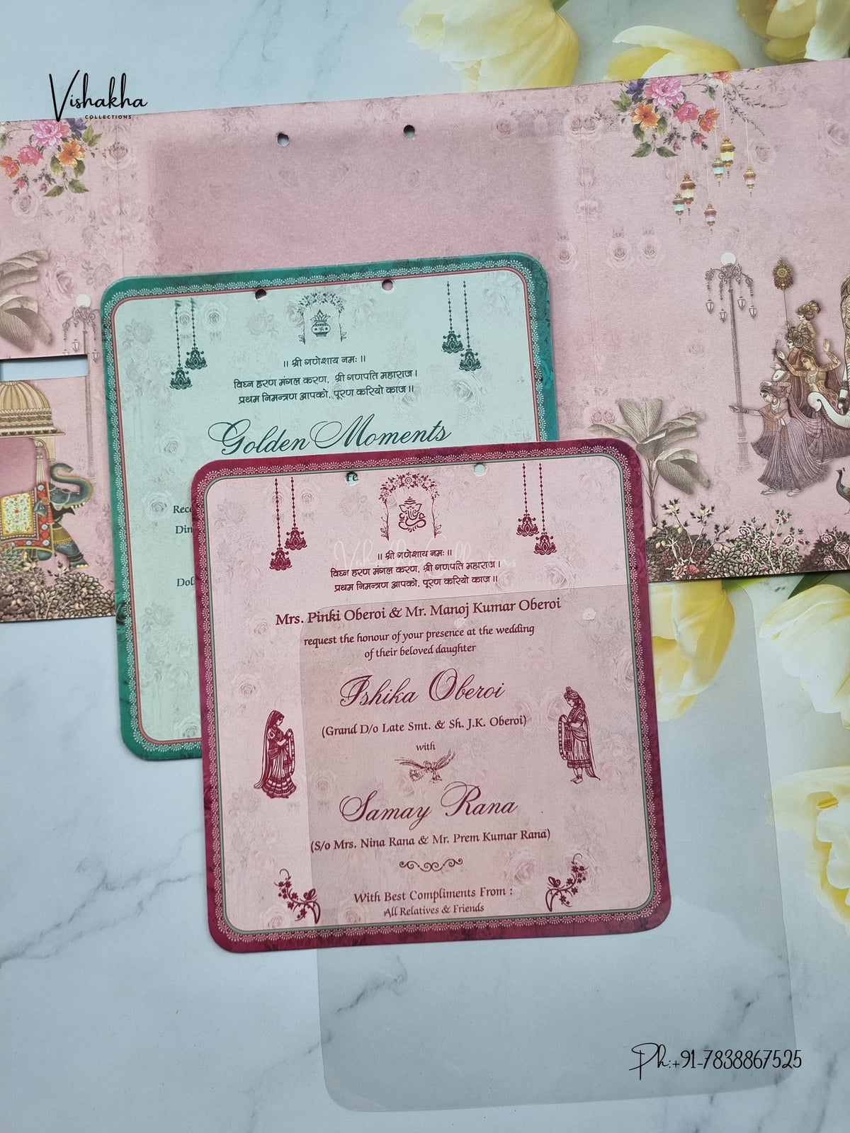 Lock Style Ribbon Dulah Dulhan Hindu Sikh Jain invitation Cards ATS-4347 – image 3