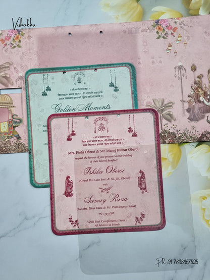 Lock Style Ribbon Dulah Dulhan Hindu Sikh Jain invitation Cards ATS-4347 – image 3