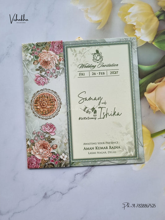 Lock Style Ribbon Flower Hindu Muslim Christian Sikh Jain invitation Cards ATS-4348 – image 1