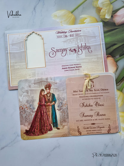 Ribbon Dulah Dulhan Hindu Sikh Jain invitation Cards ATS-4349 – image 1