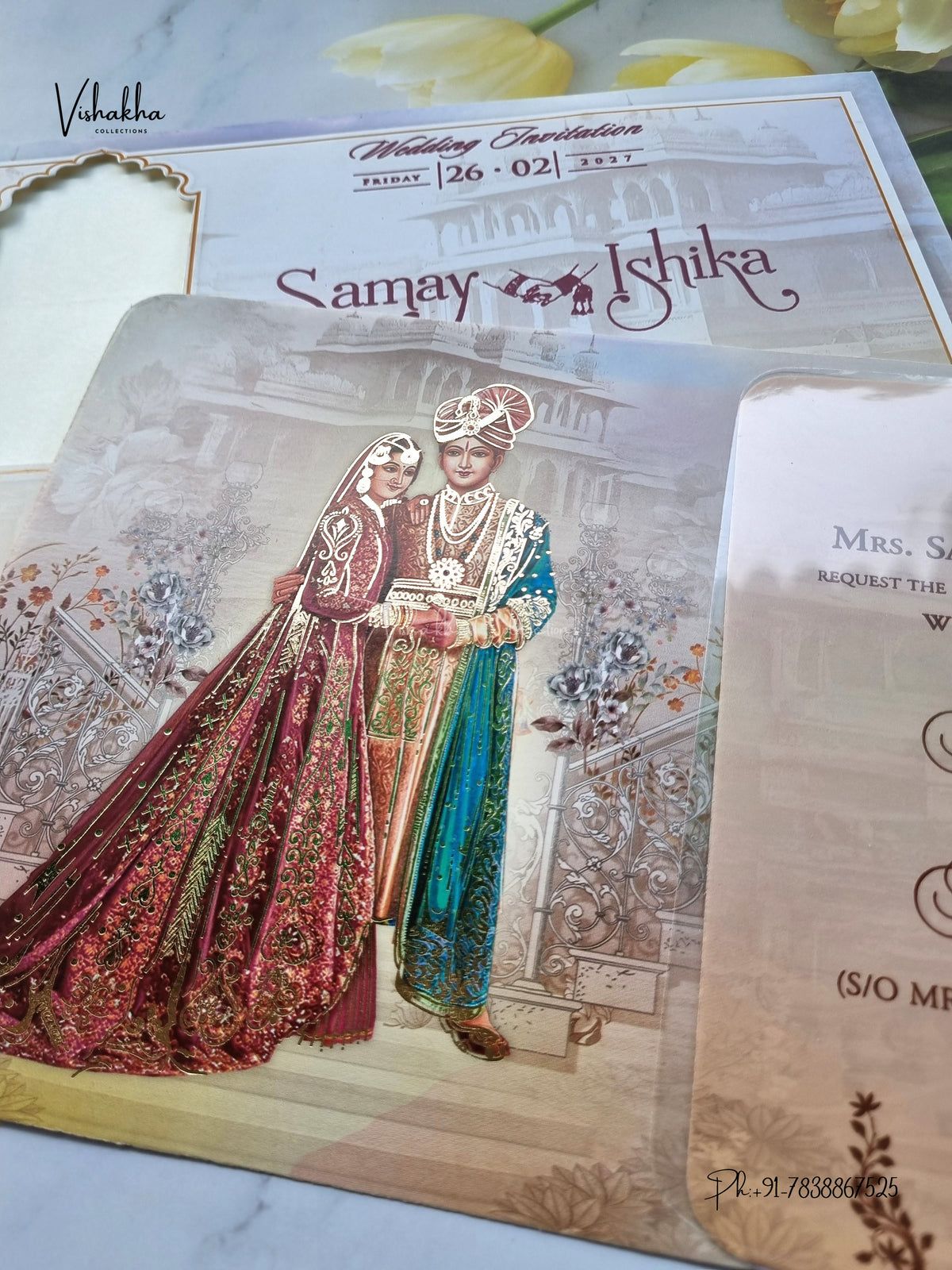 Ribbon Dulah Dulhan Hindu Sikh Jain invitation Cards ATS-4349 – image 2