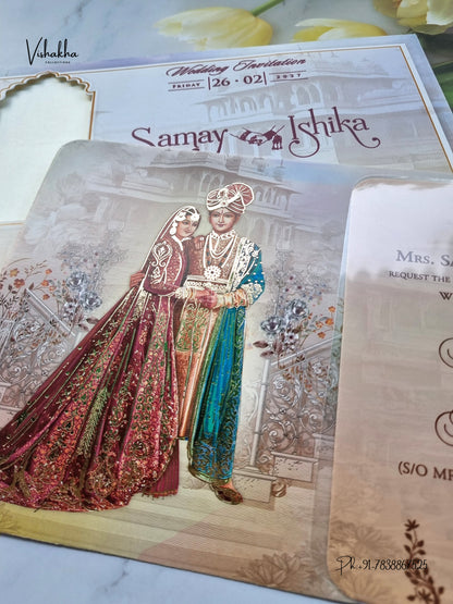Ribbon Dulah Dulhan Hindu Sikh Jain invitation Cards ATS-4349 – image 2