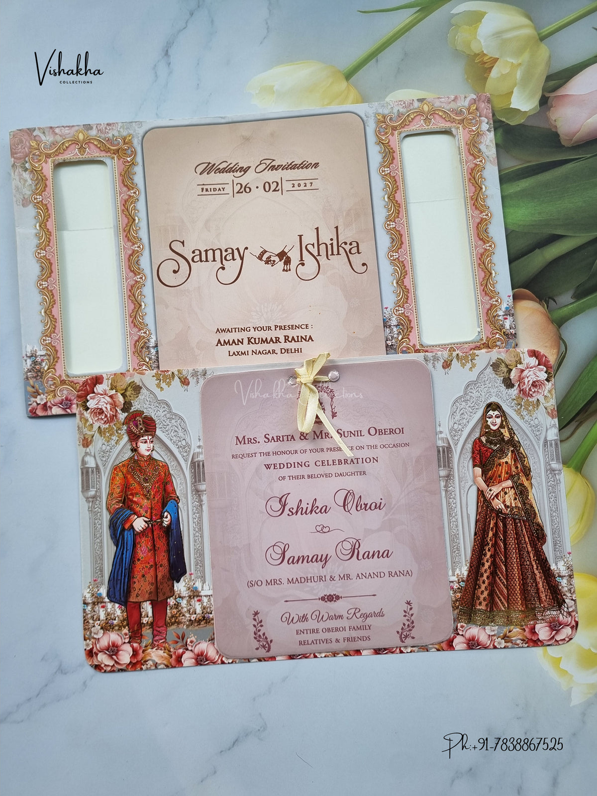 Ribbon Dulah Dulhan Hindu Sikh Jain invitation Cards ATS-4350 – image 1