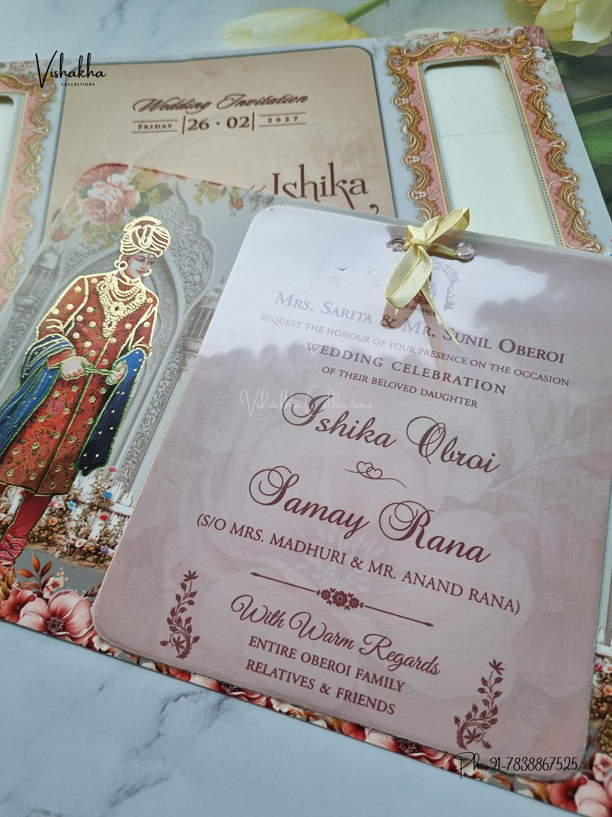 Ribbon Dulah Dulhan Hindu Sikh Jain invitation Cards ATS-4350 – image 2