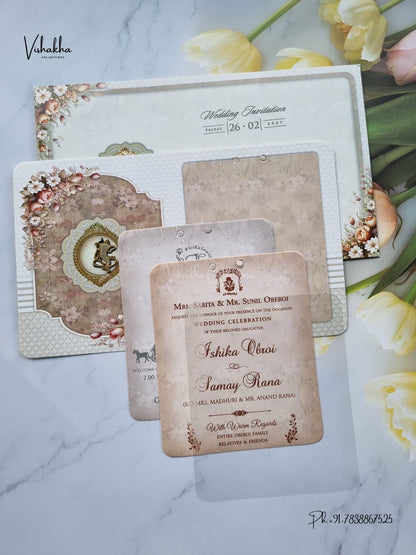 Ribbon Flower Ganesh Ji Hindu Jain invitation Cards ATS-4351 – image 3