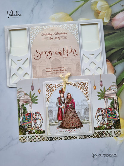 Ribbon Dulah Dulhan Hindu Sikh Jain invitation Cards ATS-4353 – image 1