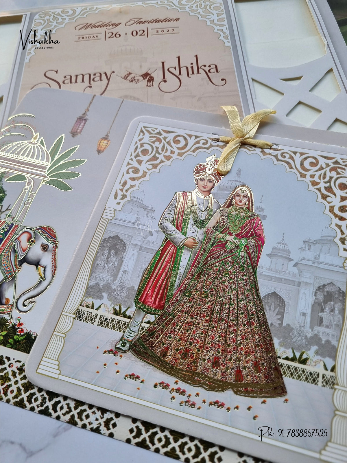 Ribbon Dulah Dulhan Hindu Sikh Jain invitation Cards ATS-4353 – image 2