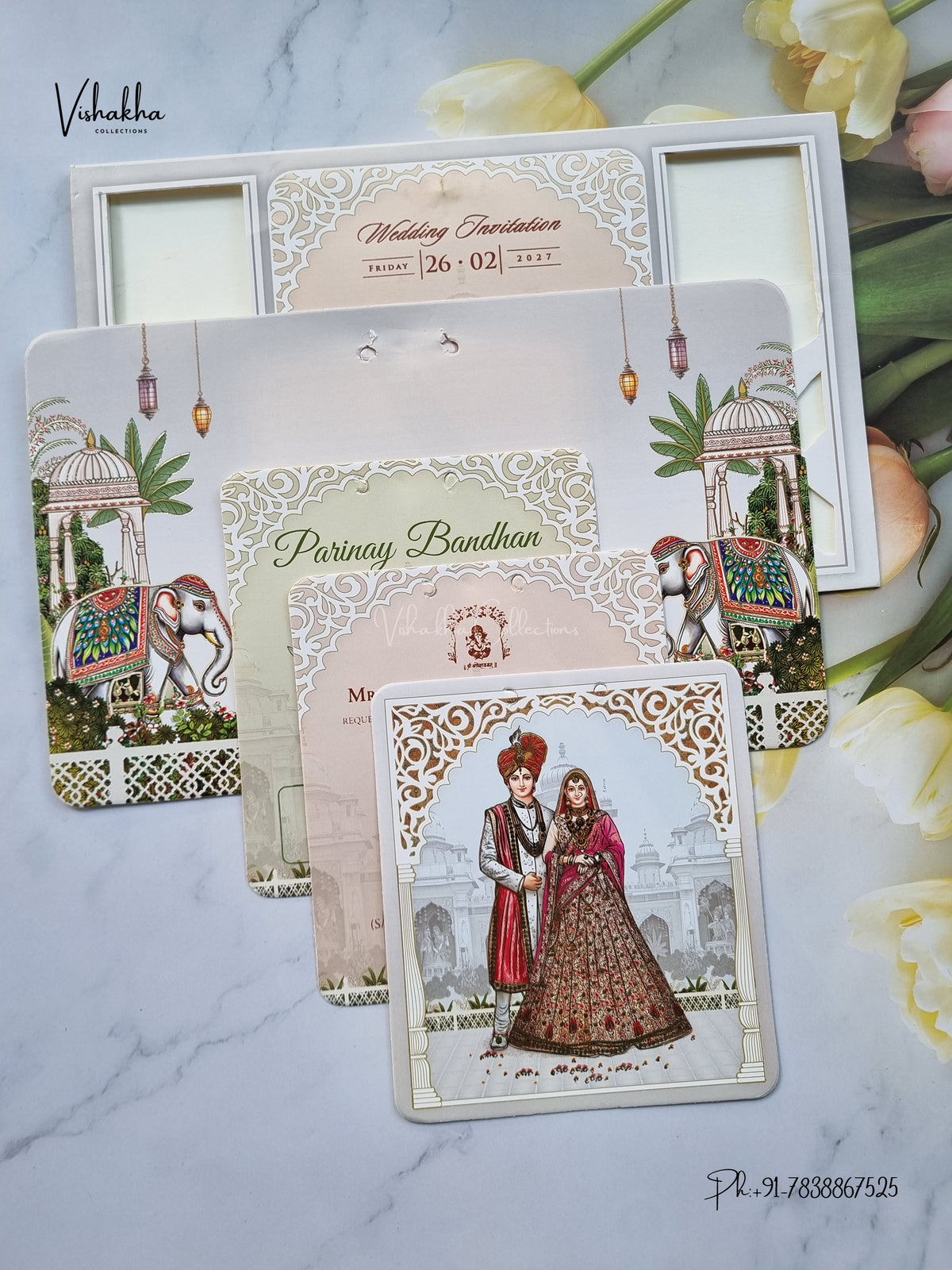 Ribbon Dulah Dulhan Hindu Sikh Jain invitation Cards ATS-4353 – image 3