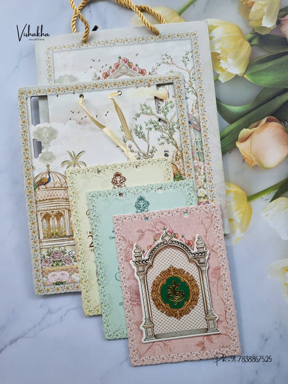 Semi Box Padded Ribbon Ganesh Ji Peacock Hindu Jain invitation Cards ATS-4355 – image 3