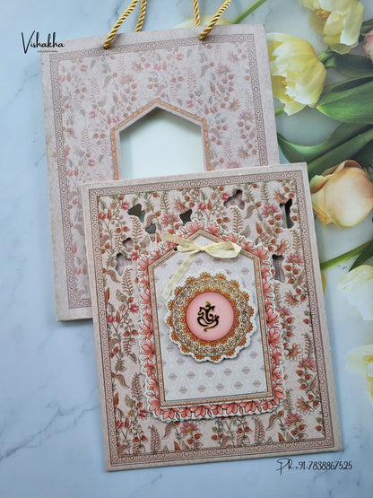 Semi Box Padded Ribbon Ganesh Ji Flower Hindu Jain invitation Cards ATS-4357 – image 1