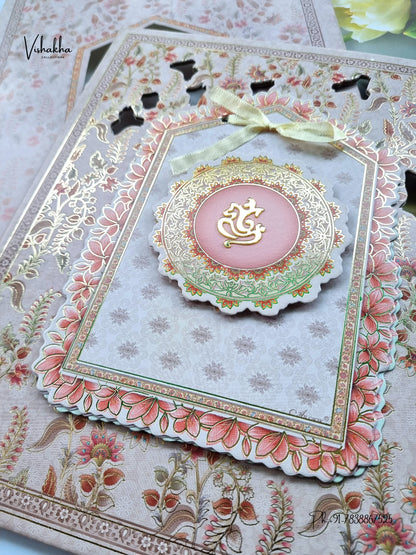 Semi Box Padded Ribbon Ganesh Ji Flower Hindu Jain invitation Cards ATS-4357 – image 2