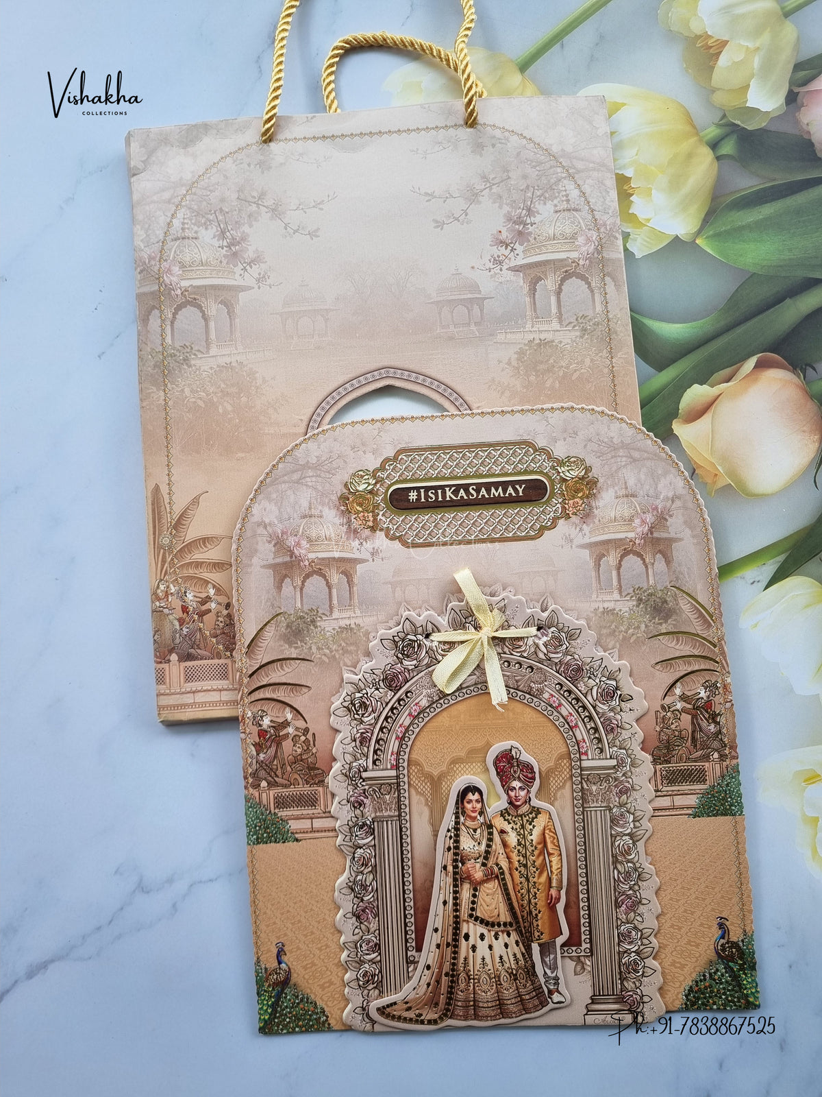 Semi Box Padded Ribbon Dulah Dulhan 3D Pop Up Hindu Sikh Jain invitation Cards ATS-4358 – image 1