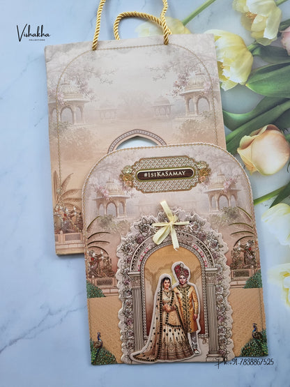 Semi Box Padded Ribbon Dulah Dulhan 3D Pop Up Hindu Sikh Jain invitation Cards ATS-4358 – image 1