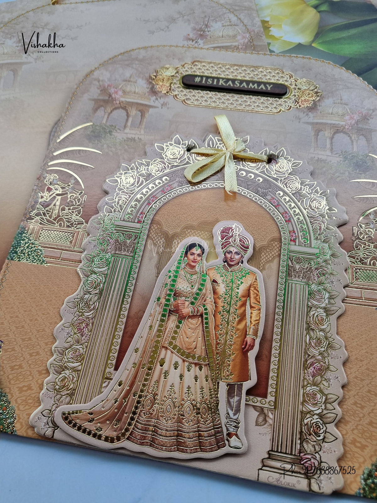 Semi Box Padded Ribbon Dulah Dulhan 3D Pop Up Hindu Sikh Jain invitation Cards ATS-4358 – image 2