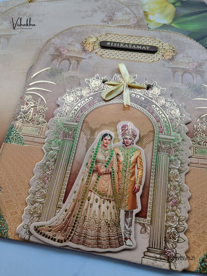 Semi Box Padded Ribbon Dulah Dulhan 3D Pop Up Hindu Sikh Jain invitation Cards ATS-4358 – image 2