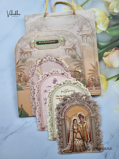 Semi Box Padded Ribbon Dulah Dulhan 3D Pop Up Hindu Sikh Jain invitation Cards ATS-4358 – image 3