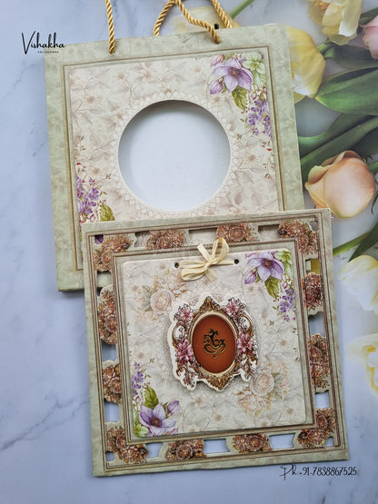 Semi Box Padded Ribbon Ganesh Ji 3D Pop Up Hindu Jain invitation Cards ATS-4360 – image 1