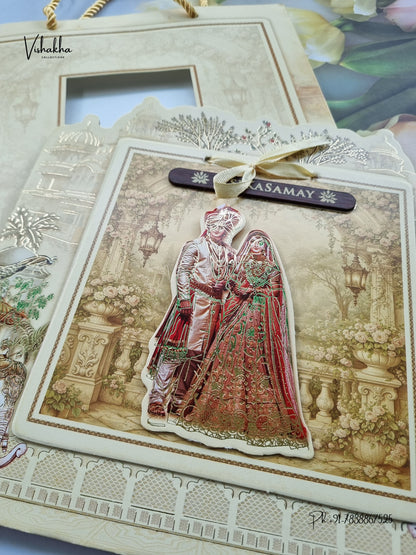 Semi Box Padded Ribbon Dulah Dulhan 3D Pop Up Hindu Sikh Jain invitation Cards ATS-4361 – image 2