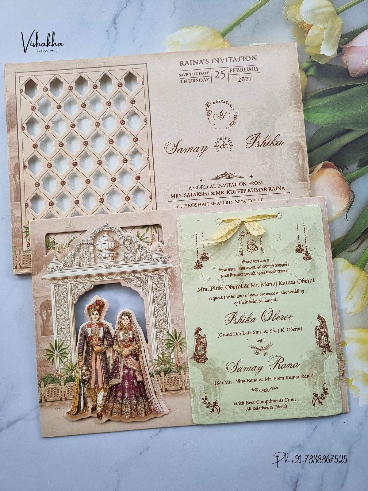 Semi Box Padded Ribbon Dulah Dulhan Hindu Sikh Jain invitation Cards ATS-4363 – image 1