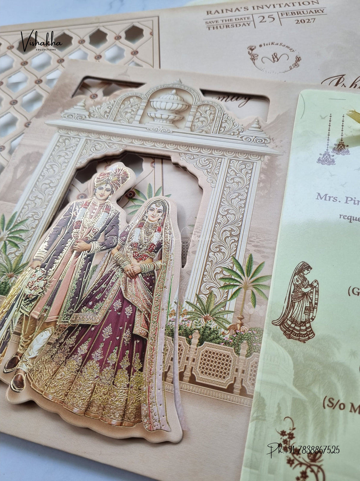 Semi Box Padded Ribbon Dulah Dulhan Hindu Sikh Jain invitation Cards ATS-4363 – image 2