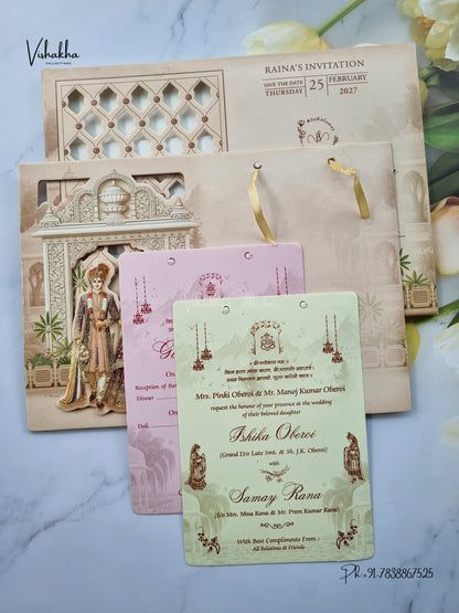 Semi Box Padded Ribbon Dulah Dulhan Hindu Sikh Jain invitation Cards ATS-4363 – image 3