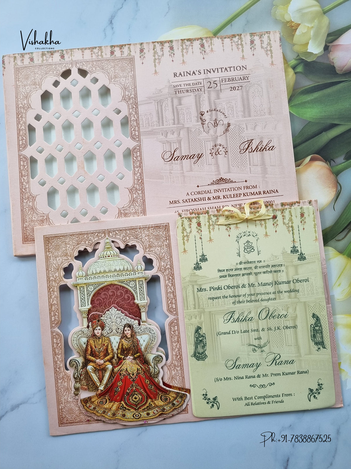 Semi Box Padded Ribbon Dulah Dulhan Hindu Sikh Jain invitation Cards ATS-4365 – image 1