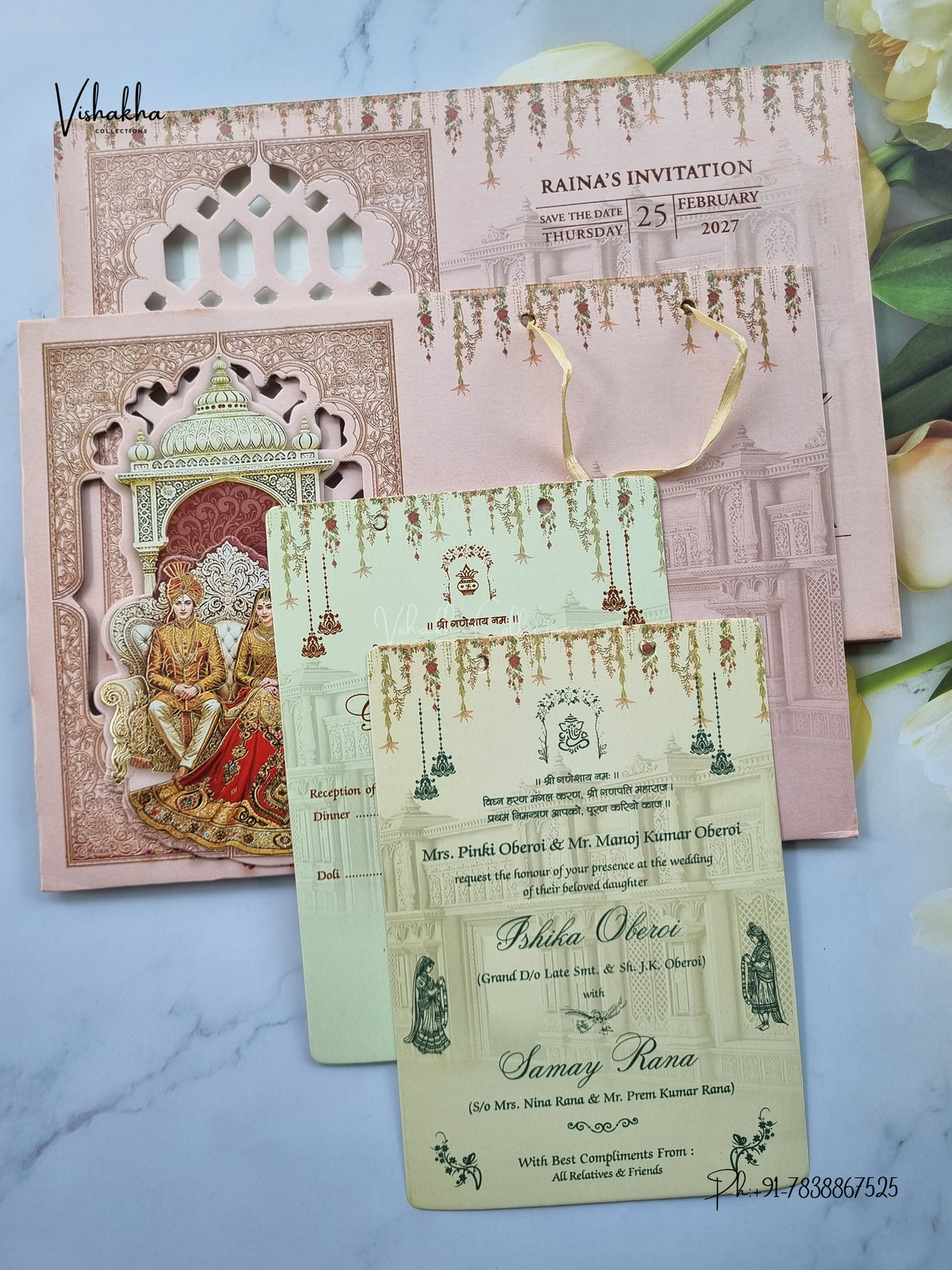 Semi Box Padded Ribbon Dulah Dulhan Hindu Sikh Jain invitation Cards ATS-4365 – image 3
