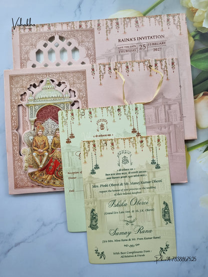 Semi Box Padded Ribbon Dulah Dulhan Hindu Sikh Jain invitation Cards ATS-4365 – image 3