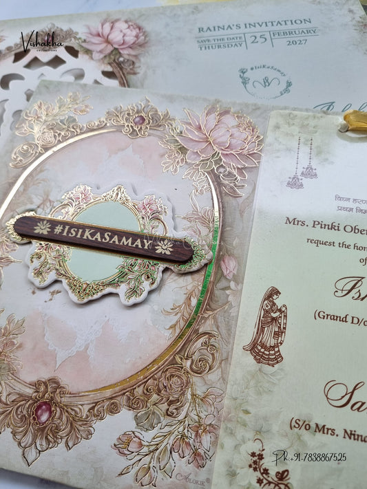 Semi Box Padded Ribbon Flower Hindu Muslim Christian Sikh Jain invitation Cards ATS-4366 – image 2