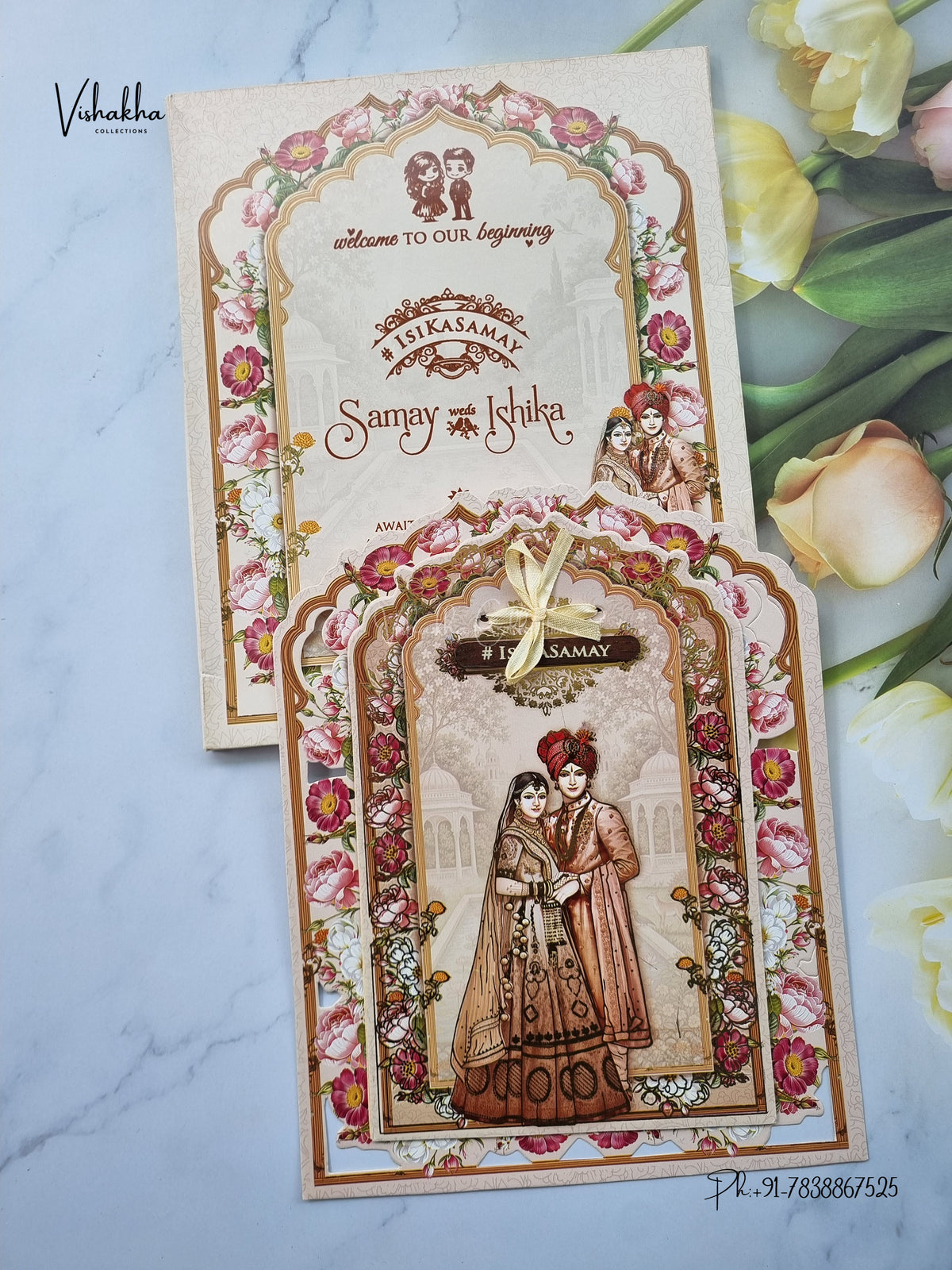Semi Box Ribbon Dulah Dulhan Hindu Sikh Jain invitation Cards ATS-4367 – image 1