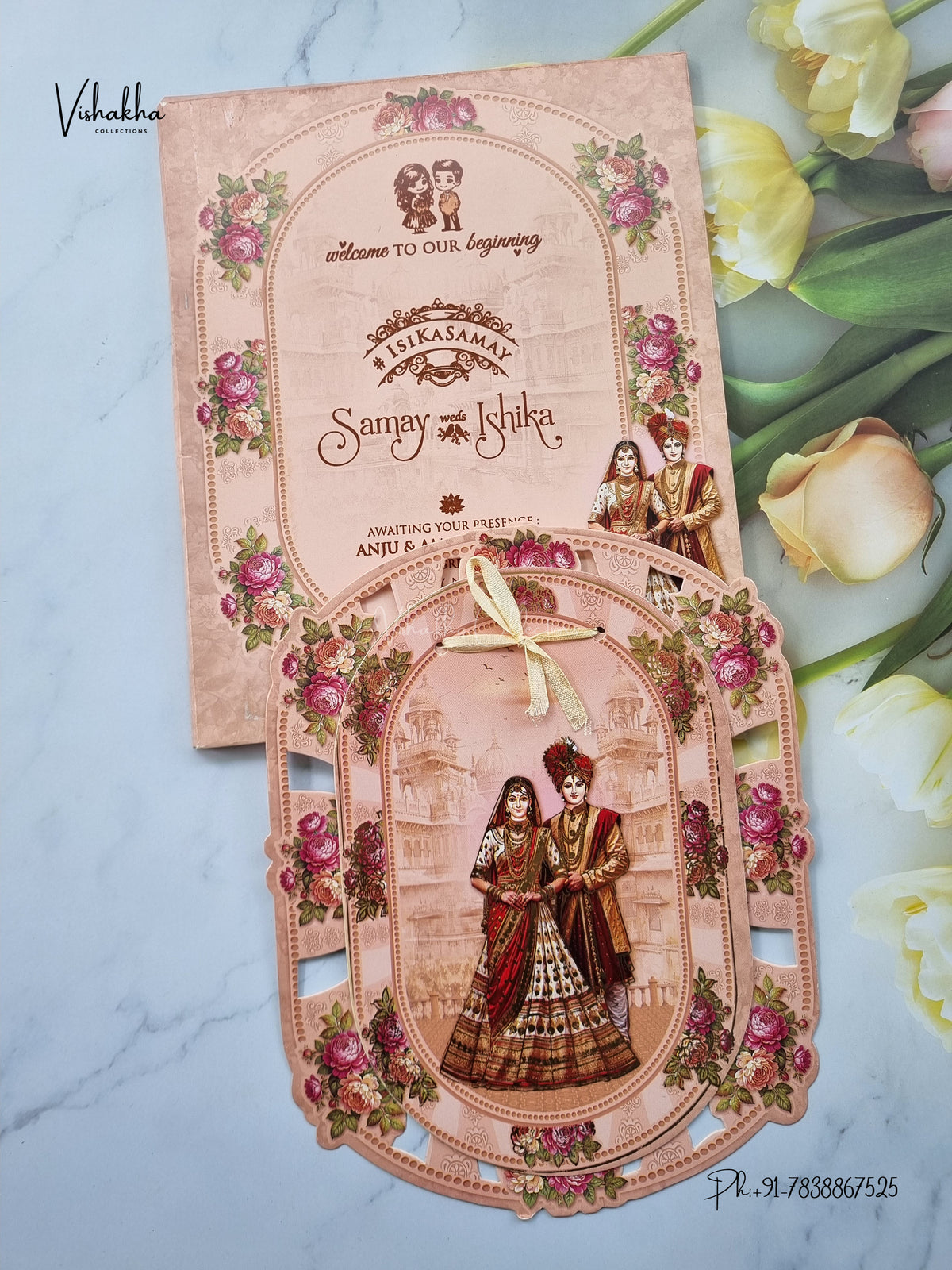 Semi Box Ribbon Dulah Dulhan Hindu Sikh Jain invitation Cards ATS-4368 – image 1
