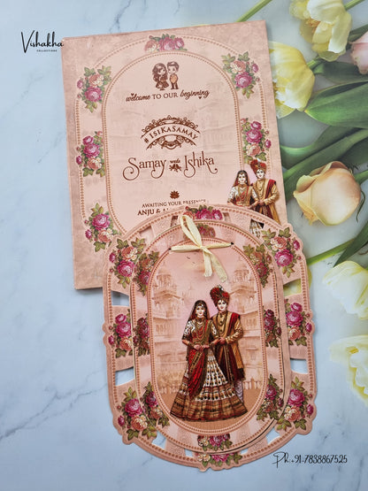 Semi Box Ribbon Dulah Dulhan Hindu Sikh Jain invitation Cards ATS-4368 – image 1