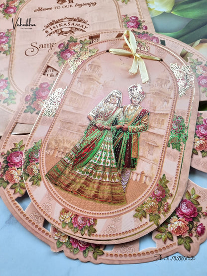 Semi Box Ribbon Dulah Dulhan Hindu Sikh Jain invitation Cards ATS-4368 – image 2