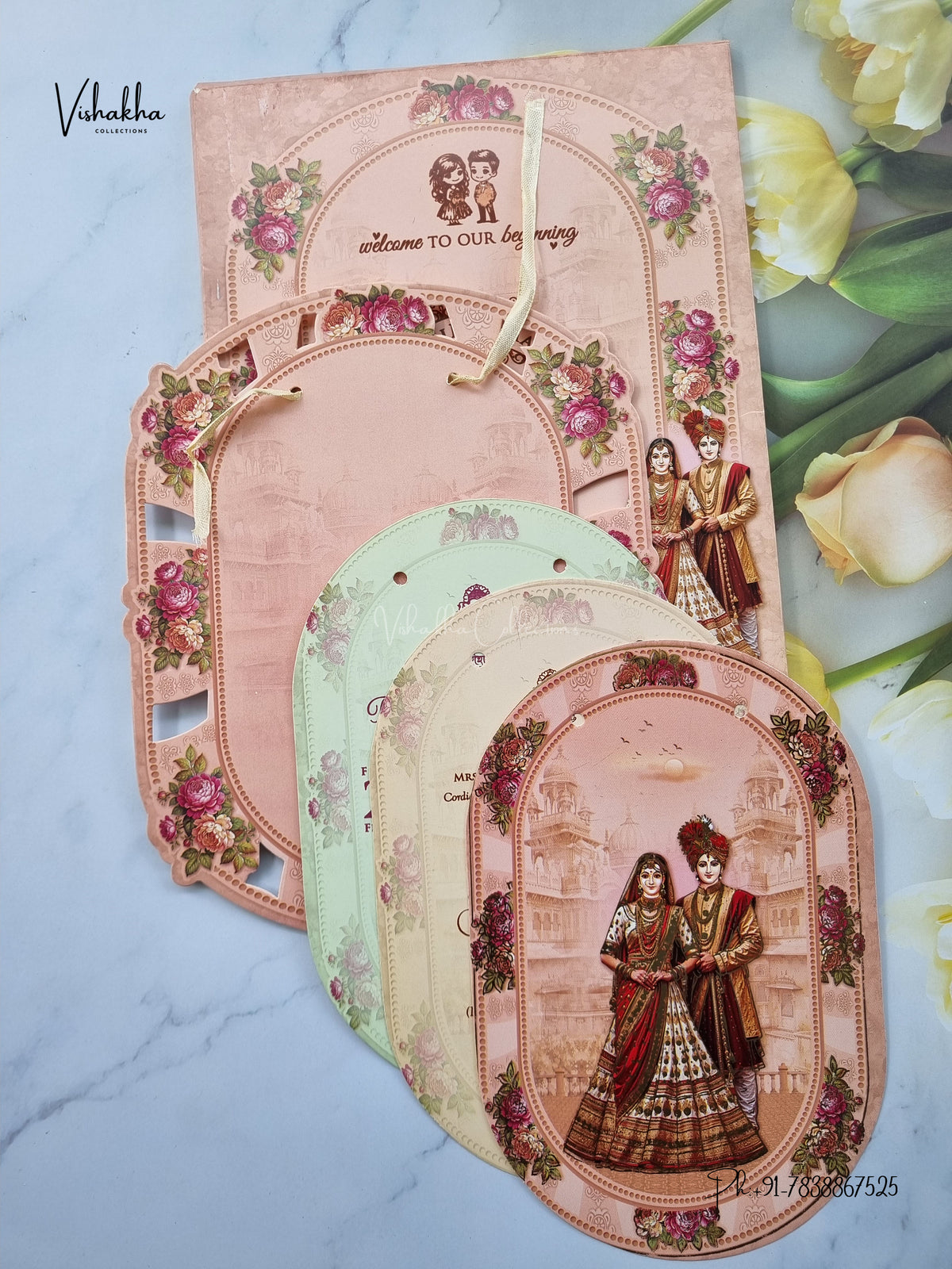 Semi Box Ribbon Dulah Dulhan Hindu Sikh Jain invitation Cards ATS-4368 – image 3