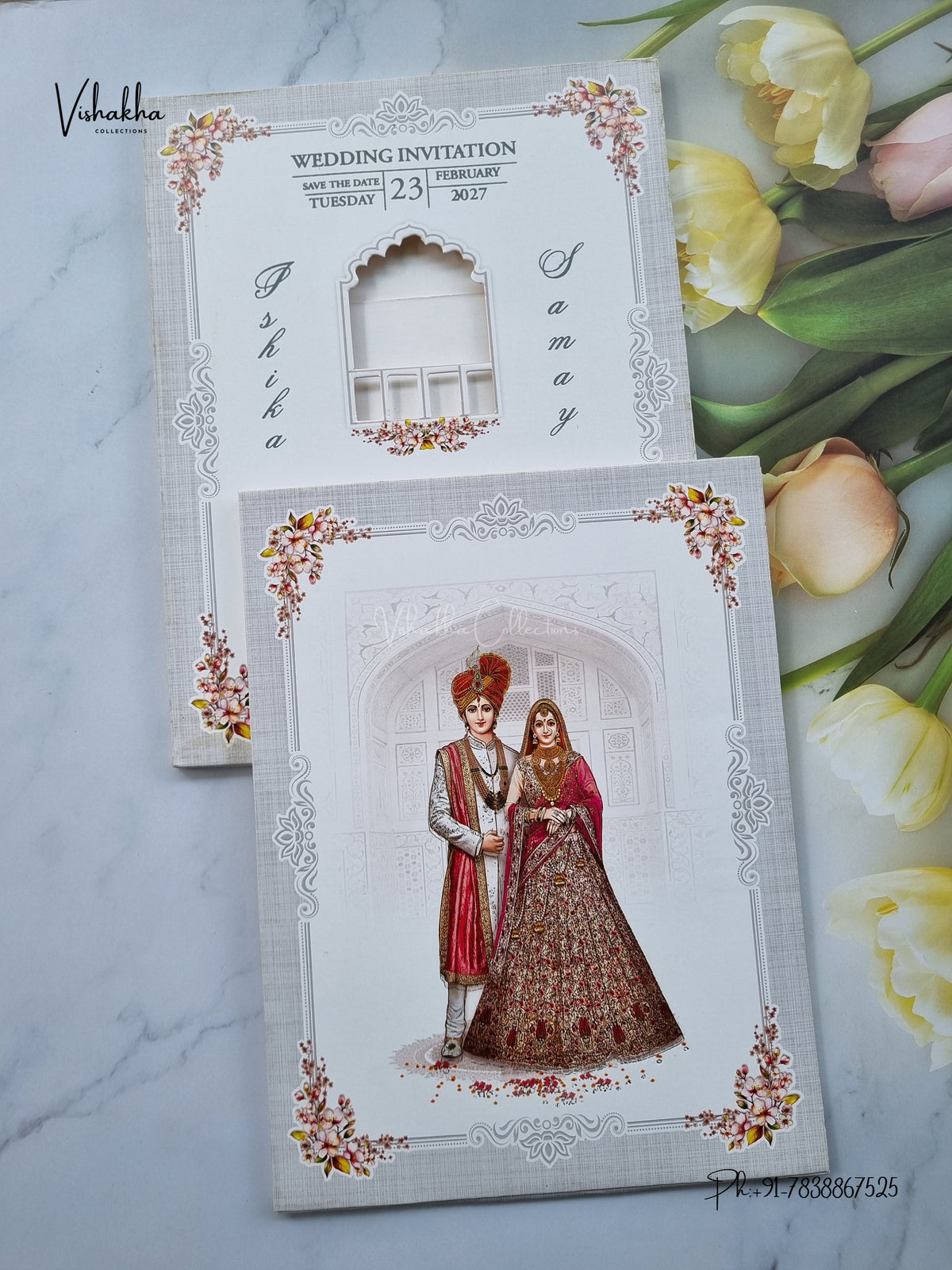 Semi Box Dulah Dulhan Hindu Sikh Jain invitation Cards ATS-5276 – image 1
