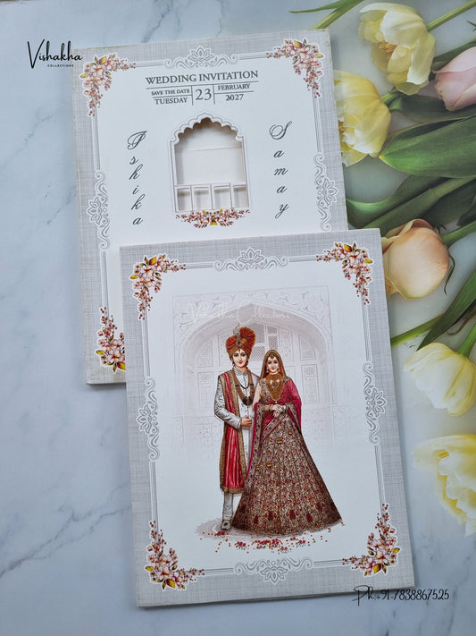 Semi Box Dulah Dulhan Hindu Sikh Jain invitation Cards ATS-5276 – image 1