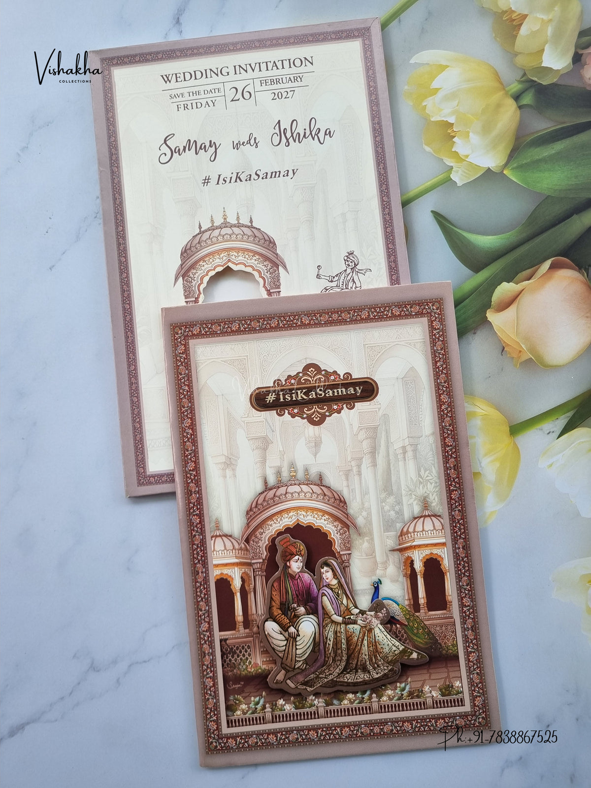 Semi Box Dulah Dulhan Peacock 3D Pop Up Hindu Sikh Jain invitation Cards ATS-5301 – image 1