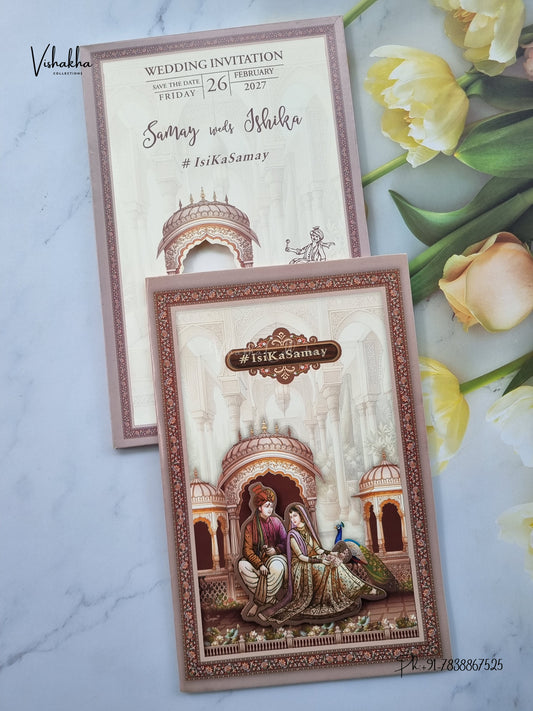 Semi Box Dulah Dulhan Peacock 3D Pop Up Hindu Sikh Jain invitation Cards ATS-5301 – image 1